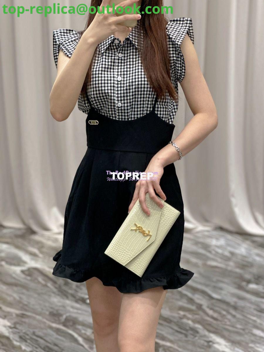 Replica Saint Laurent YSL Uptown Large Wallet in Crocodile-Embossed Shiny Leather white 16 Replica Saint Laurent YSL Uptown Large Wallet in Crocodile-Embossed Shiny Leather white 16