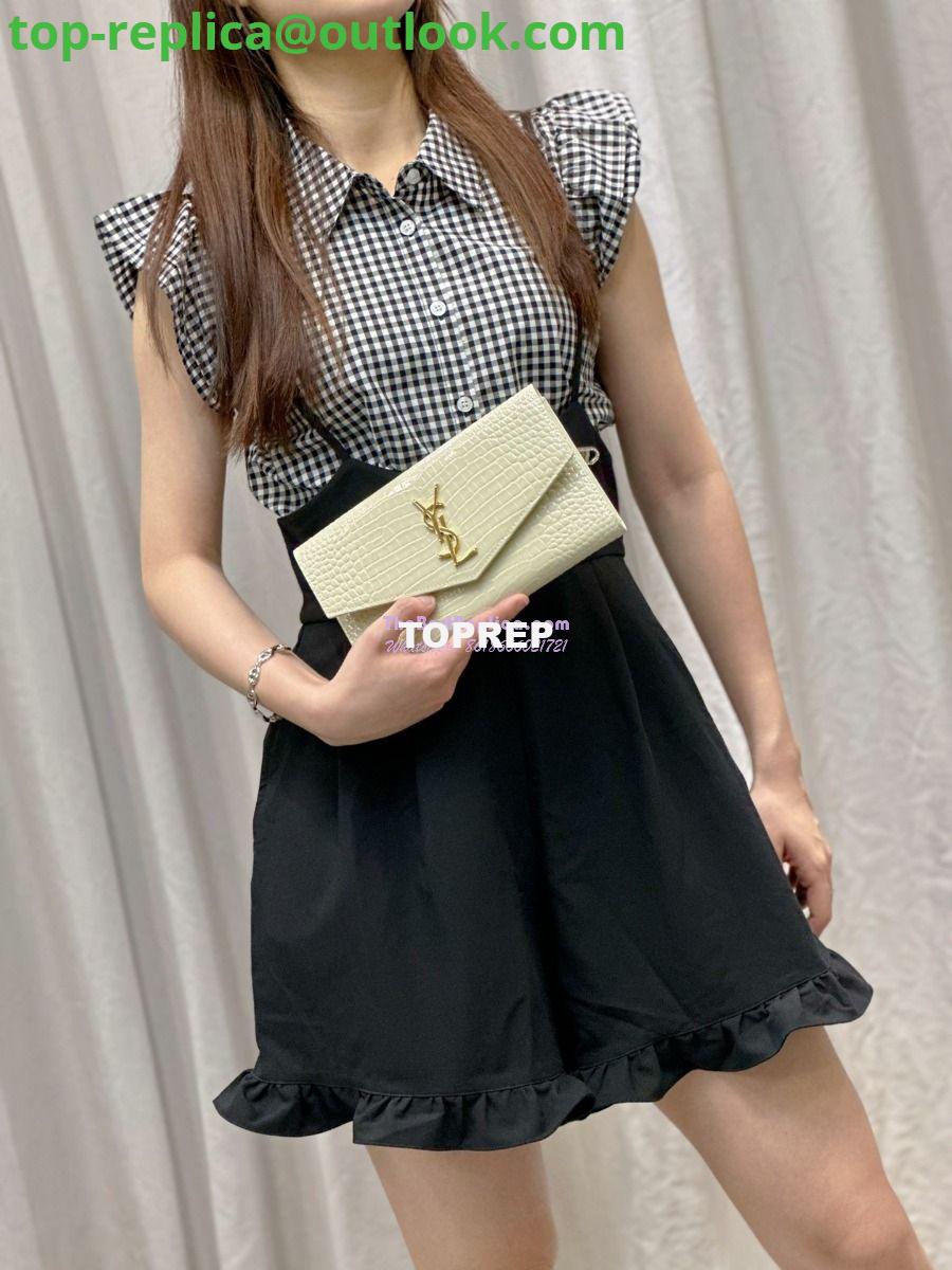 Replica Saint Laurent YSL Uptown Large Wallet in Crocodile-Embossed Shiny Leather white 17 Replica Saint Laurent YSL Uptown Large Wallet in Crocodile-Embossed Shiny Leather white 17