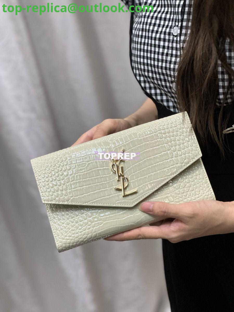 Replica Saint Laurent YSL Uptown Large Wallet in Crocodile-Embossed Shiny Leather white 18 Replica Saint Laurent YSL Uptown Large Wallet in Crocodile-Embossed Shiny Leather white 18