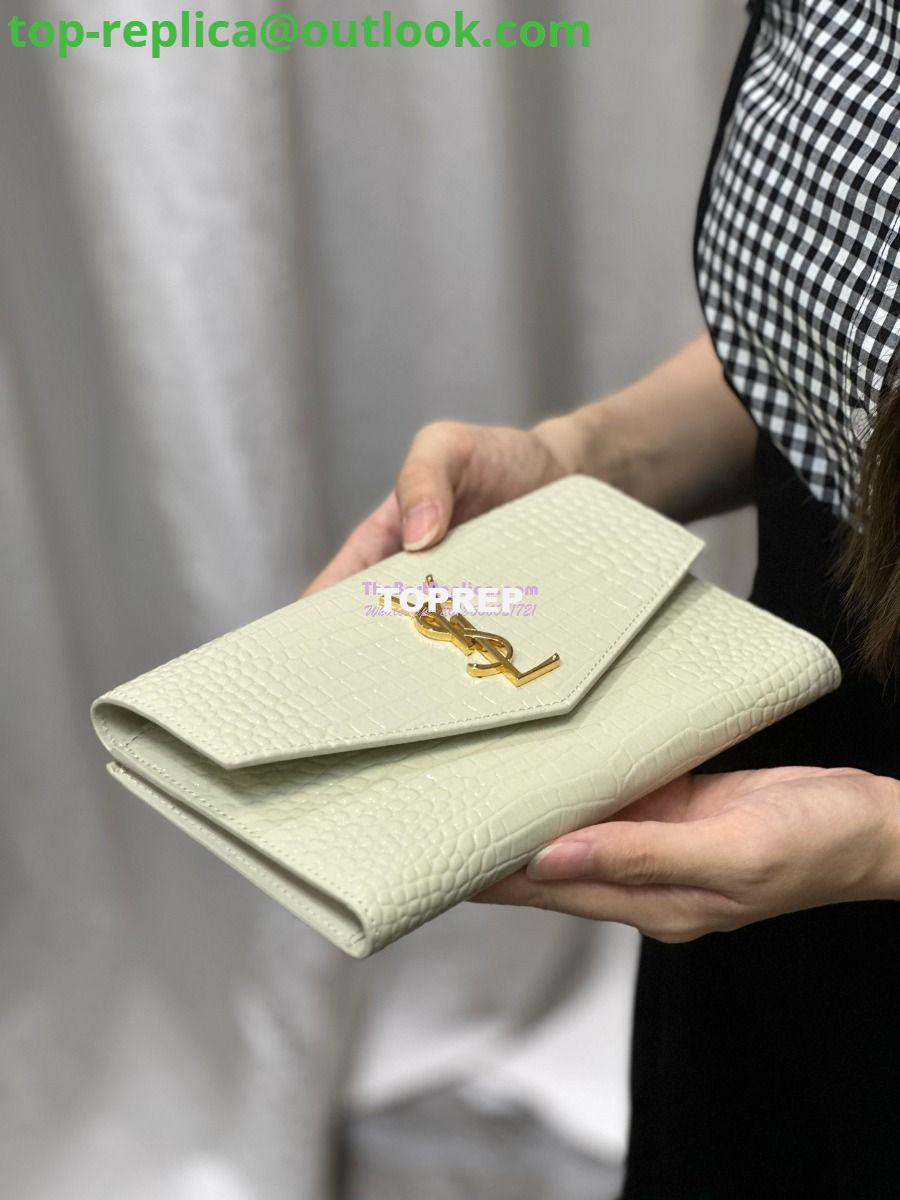 Replica Saint Laurent YSL Uptown Large Wallet in Crocodile-Embossed Shiny Leather white 19 Replica Saint Laurent YSL Uptown Large Wallet in Crocodile-Embossed Shiny Leather white 19
