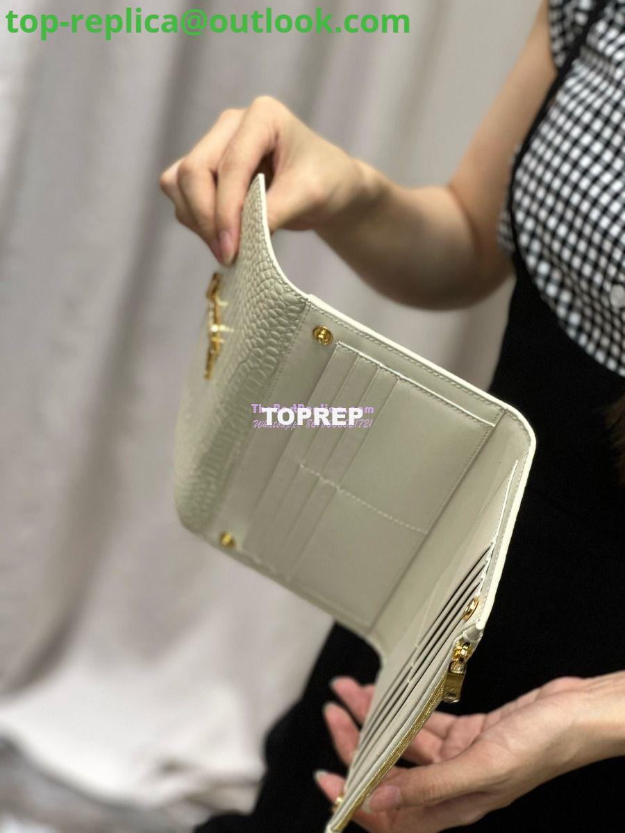 Replica Saint Laurent YSL Uptown Large Wallet in Crocodile-Embossed Shiny Leather white 23 Replica Saint Laurent YSL Uptown Large Wallet in Crocodile-Embossed Shiny Leather white 23