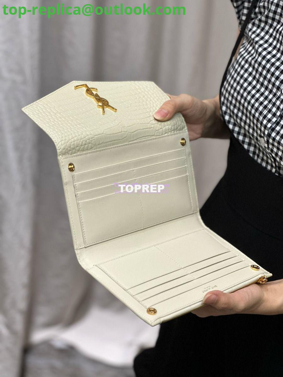 Replica Saint Laurent YSL Uptown Large Wallet in Crocodile-Embossed Shiny Leather white 24 Replica Saint Laurent YSL Uptown Large Wallet in Crocodile-Embossed Shiny Leather white 24