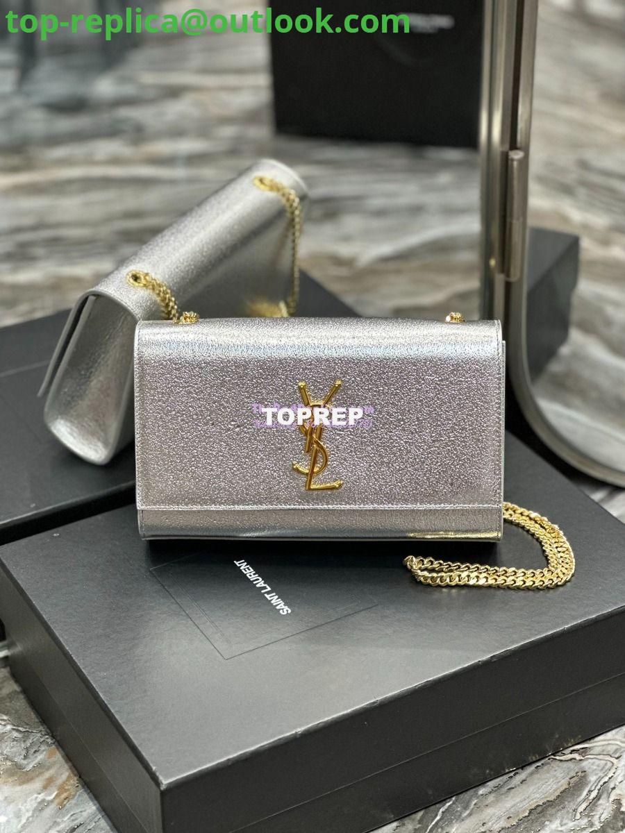 Replica YSL Saint Laurent Medium Kate Chain Bag In Silver Metallic Calfskin 364021 Replica YSL Saint Laurent Medium Kate Chain Bag In Silver Metallic Calfskin 364021