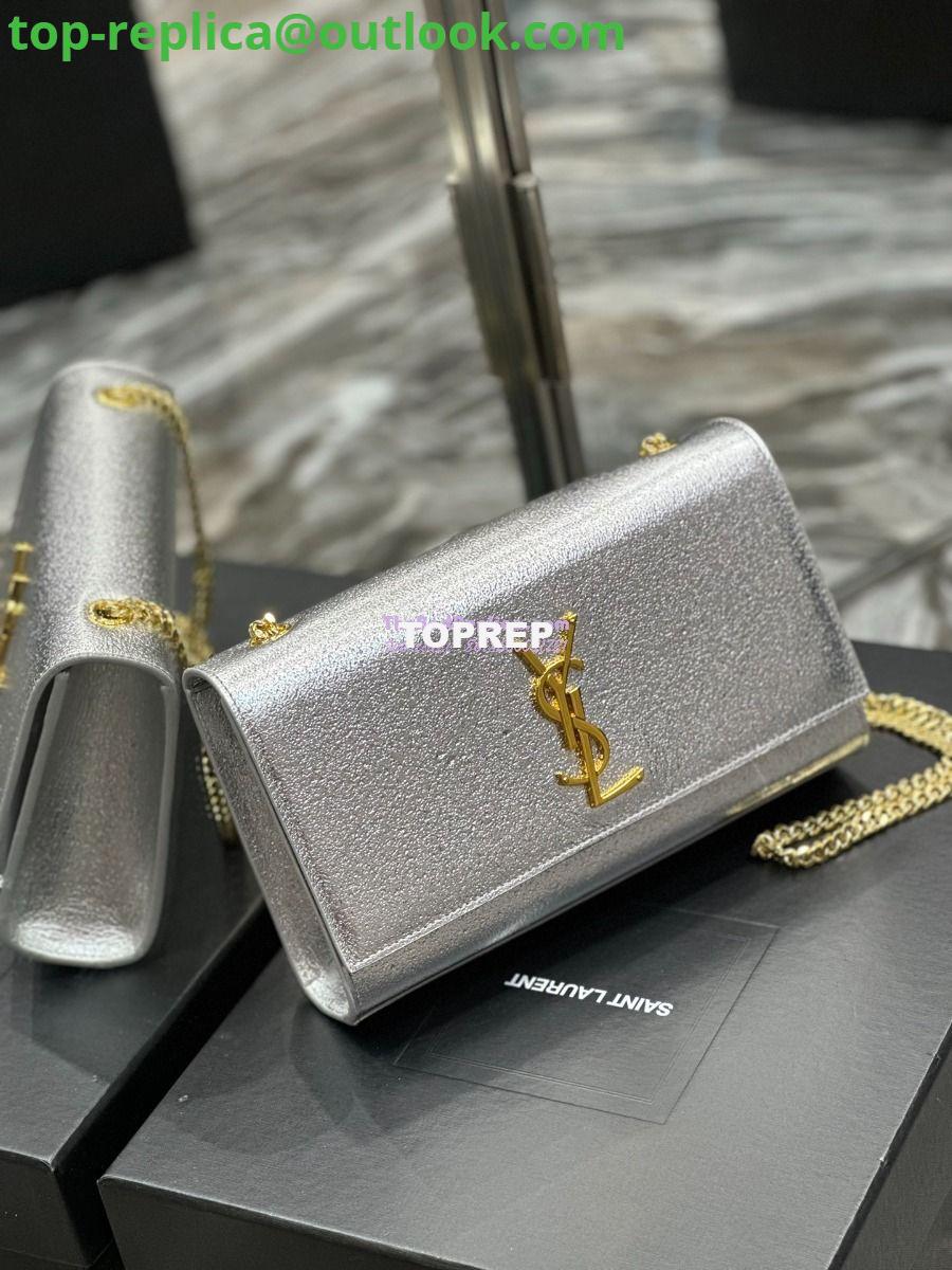 Replica YSL Saint Laurent Medium Kate Chain Bag In Silver Metallic Calfskin 364021 2 Replica YSL Saint Laurent Medium Kate Chain Bag In Silver Metallic Calfskin 364021 2