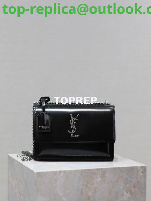 Replica YSL Saint Laurent Medium Sunset Satchel In Patent Leather 634723 Black