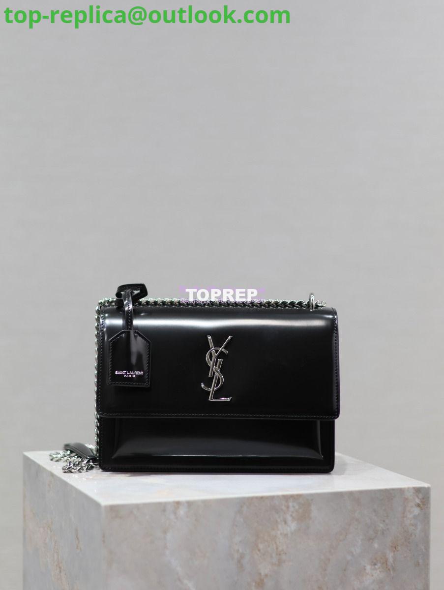 Replica YSL Saint Laurent Medium Sunset Satchel In Patent Leather 634723 Black Replica YSL Saint Laurent Medium Sunset Satchel In Patent Leather 634723 Black
