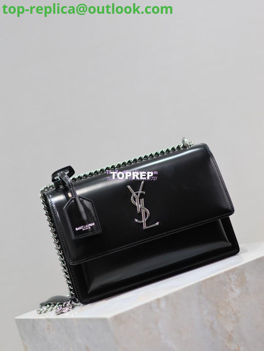 Replica YSL Saint Laurent Medium Sunset Satchel In Patent Leather 634723 Black 2 Replica YSL Saint Laurent Medium Sunset Satchel In Patent Leather 634723 Black 2