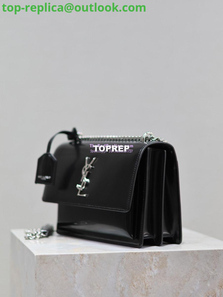 Replica YSL Saint Laurent Medium Sunset Satchel In Patent Leather 634723 Black 4 Replica YSL Saint Laurent Medium Sunset Satchel In Patent Leather 634723 Black 4