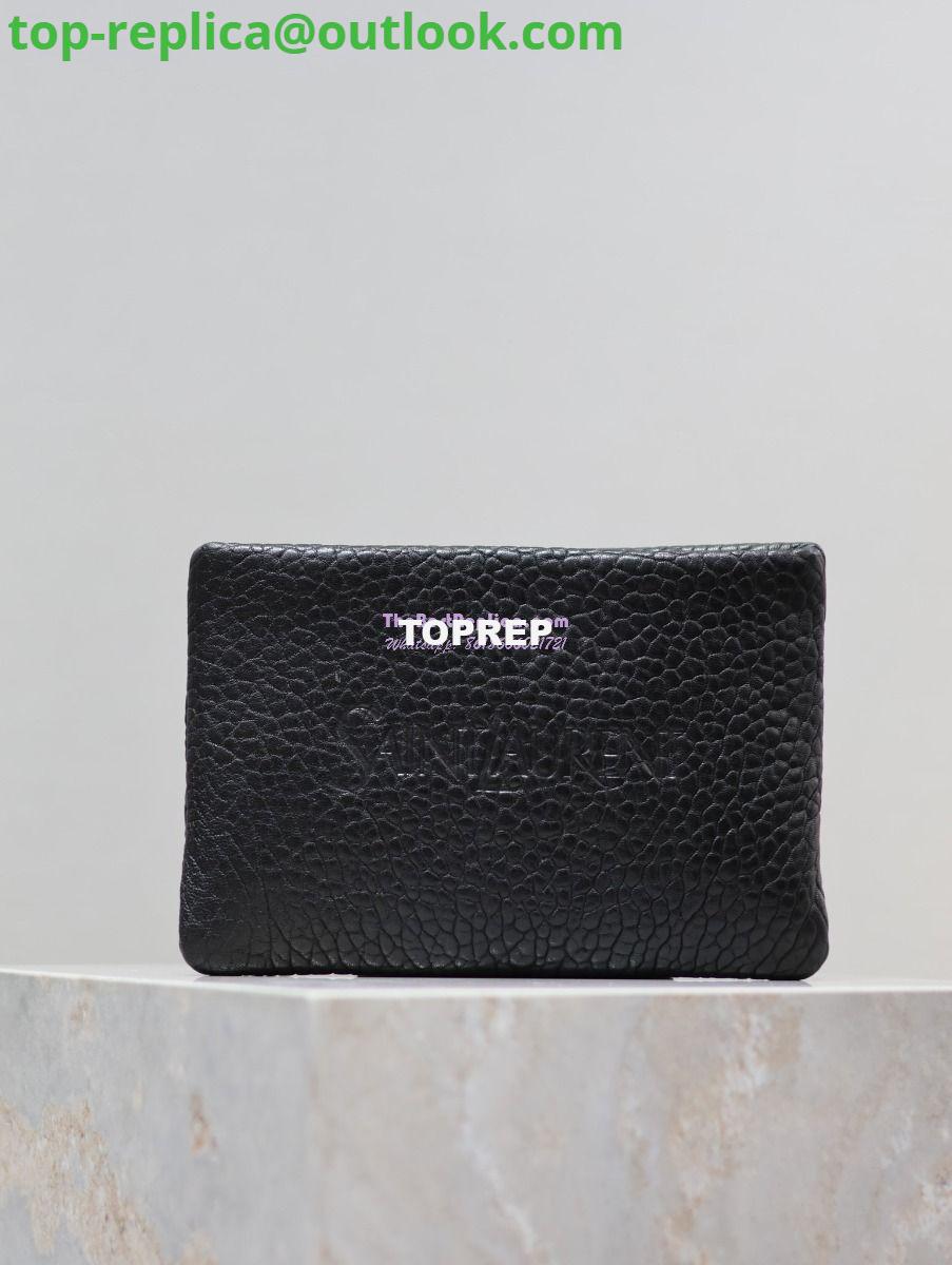 Replica Saint Laurent YSL Logo-Debossed Textured-Leather Pouch In Lambskin S/L 779526 779512 Black 2 Replica Saint Laurent YSL Logo-Debossed Textured-Leather Pouch In Lambskin S/L 779526 779512 Black 2