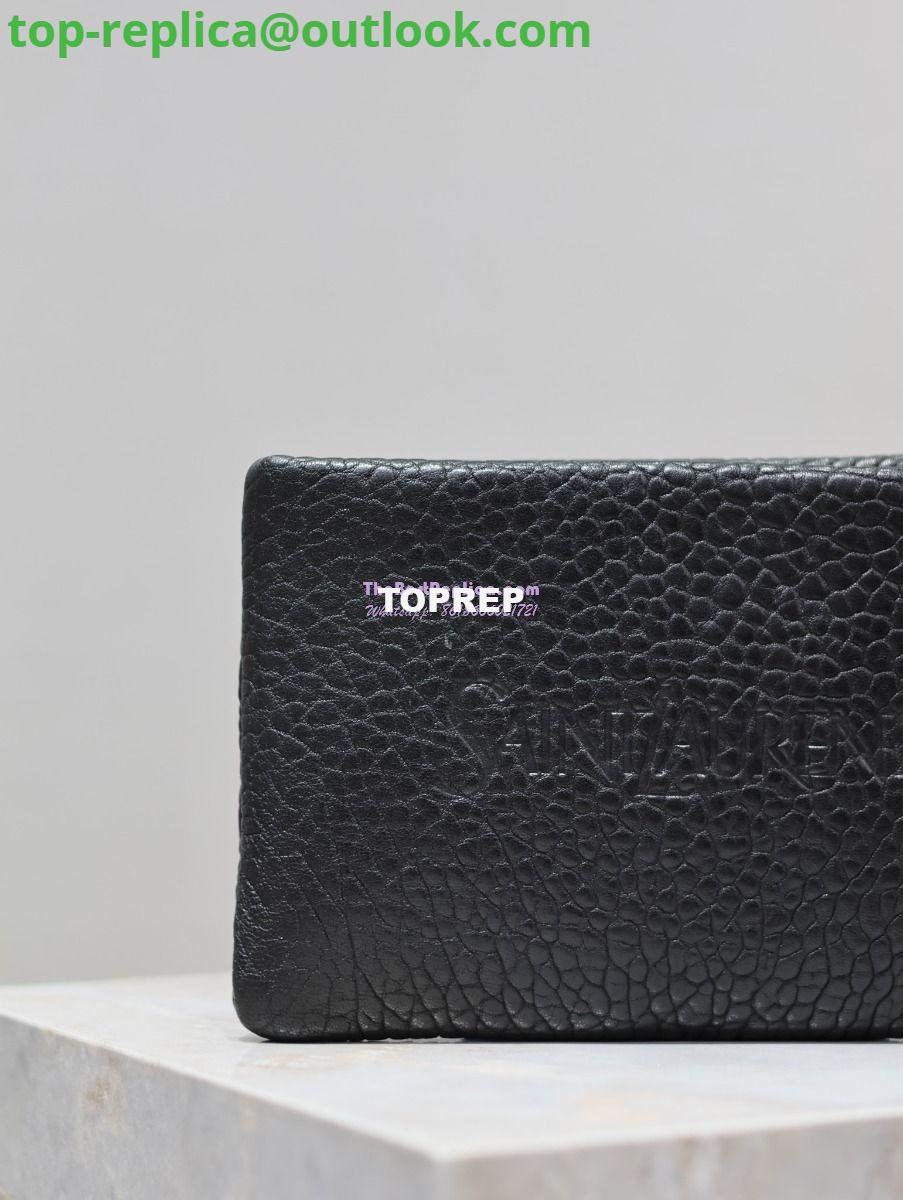 Replica Saint Laurent YSL Logo-Debossed Textured-Leather Pouch In Lambskin S/L 779526 779512 Black 6 Replica Saint Laurent YSL Logo-Debossed Textured-Leather Pouch In Lambskin S/L 779526 779512 Black 6
