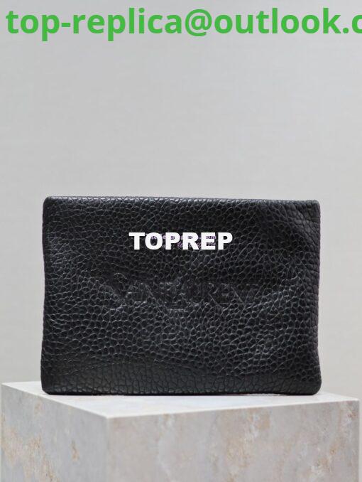 Replica Saint Laurent YSL Logo-Debossed Textured-Leather Pouch In Lambskin S/L 779526 779512 Black 9