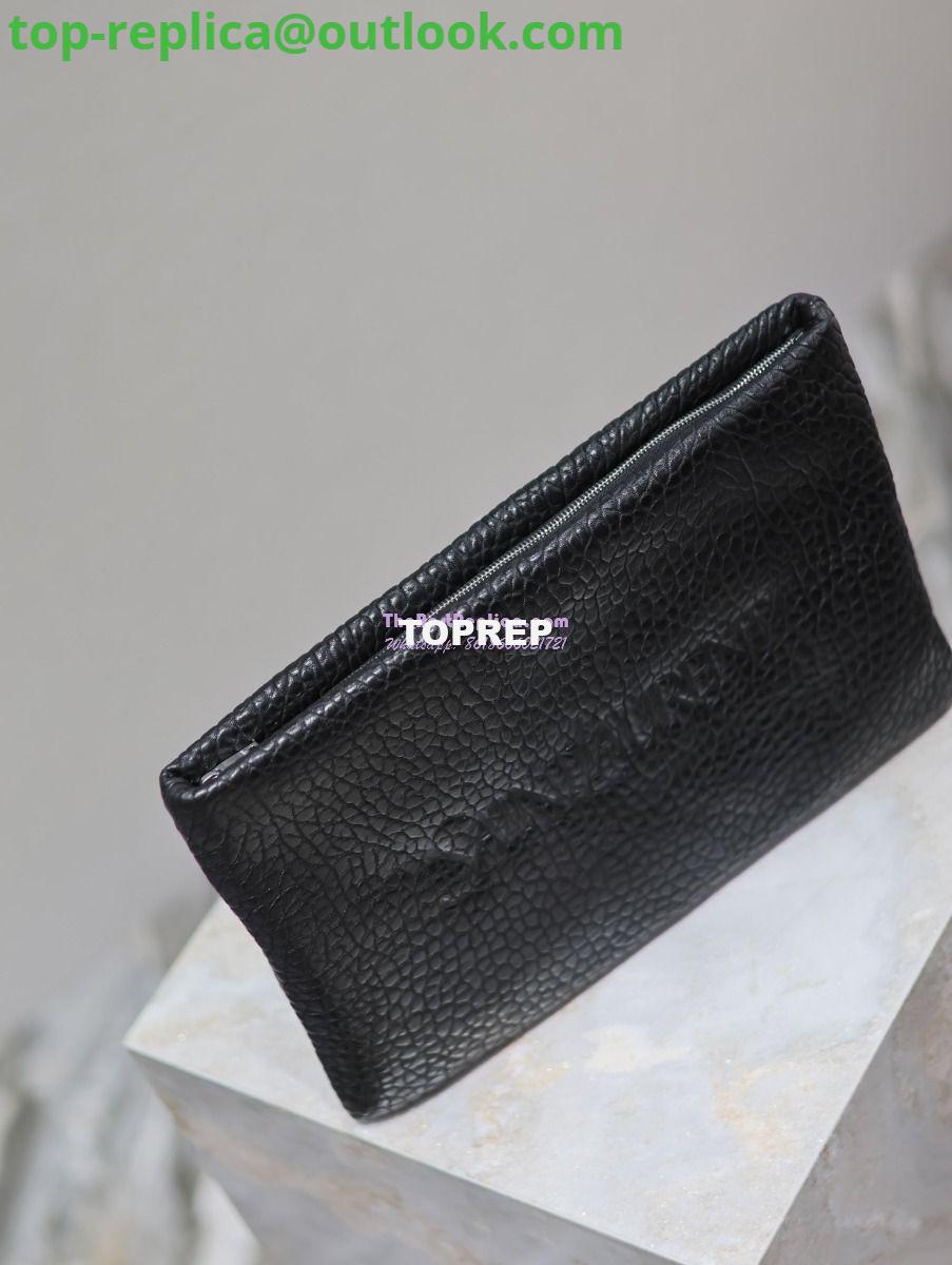Replica Saint Laurent YSL Logo-Debossed Textured-Leather Pouch In Lambskin S/L 779526 779512 Black 12 Replica Saint Laurent YSL Logo-Debossed Textured-Leather Pouch In Lambskin S/L 779526 779512 Black 12