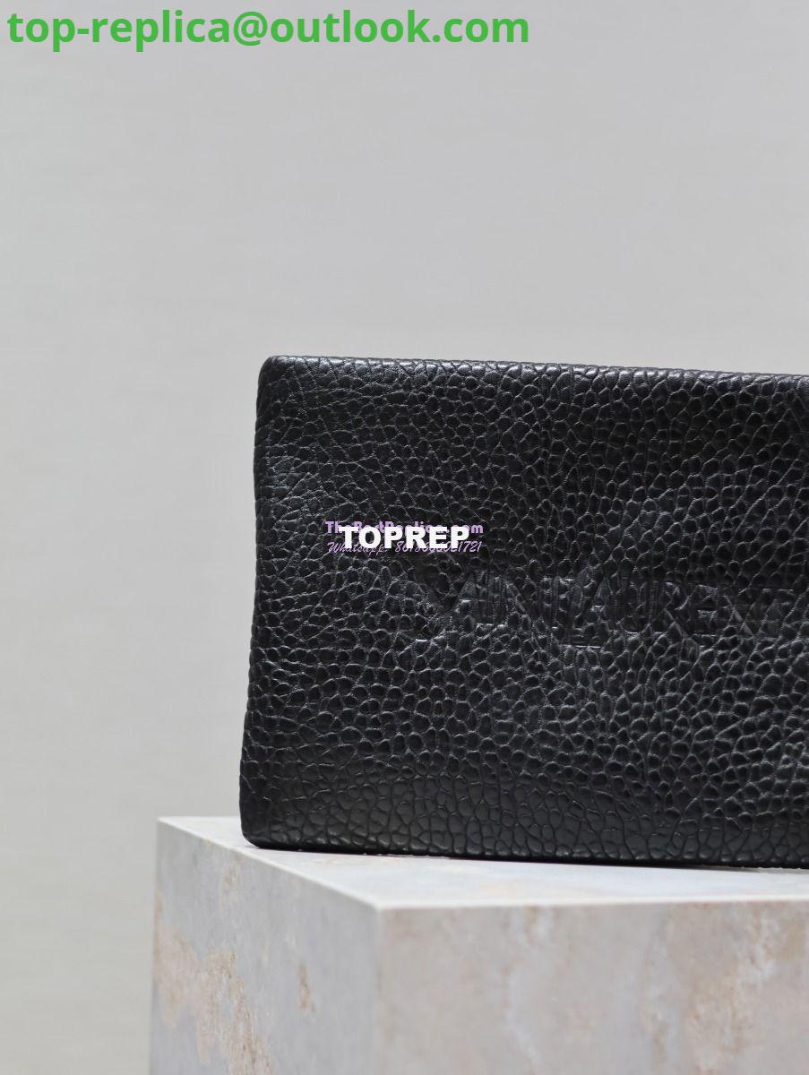 Replica Saint Laurent YSL Logo-Debossed Textured-Leather Pouch In Lambskin S/L 779526 779512 Black 15 Replica Saint Laurent YSL Logo-Debossed Textured-Leather Pouch In Lambskin S/L 779526 779512 Black 15