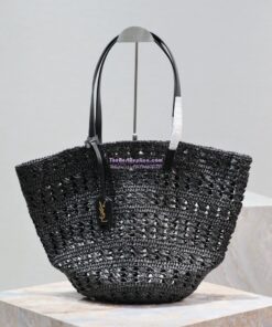 Replica YSL Saint Laurent Panier Medium Bag In Raffia 761457 Black