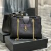 Replica YSL Saint Laurent Classic Chevron Quilted Monogram Shopping Bag in Grained Calfskin 668900 Black 17