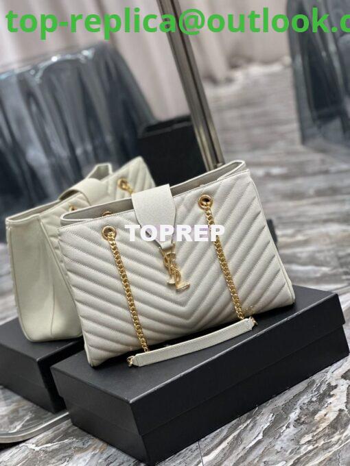 Replica YSL Saint Laurent Classic Chevron Quilted Monogram Shopping Bag in Grained Calfskin 668900 White 2