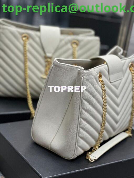 Replica YSL Saint Laurent Classic Chevron Quilted Monogram Shopping Bag in Grained Calfskin 668900 White 7