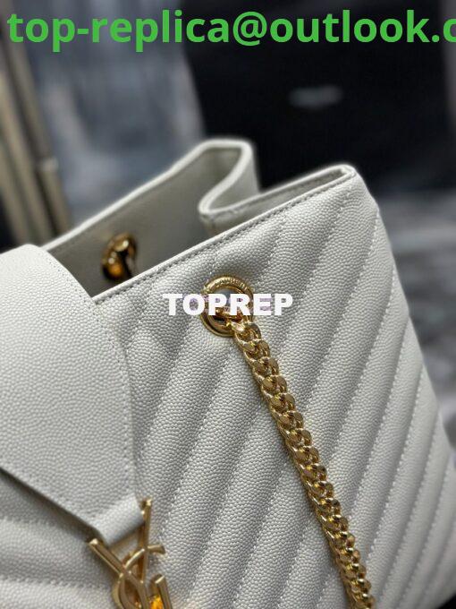 Replica YSL Saint Laurent Classic Chevron Quilted Monogram Shopping Bag in Grained Calfskin 668900 White 9