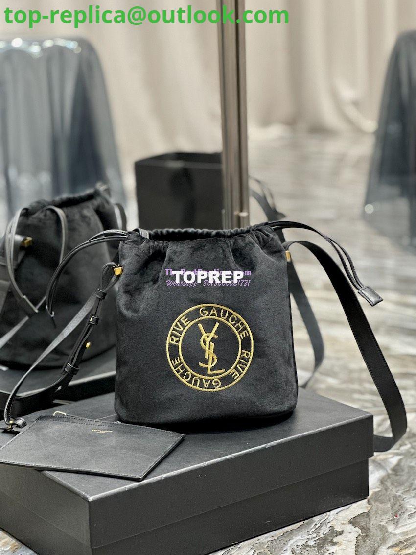Replica YSL Saint Laurent Rive Gauche Embroidered Felt And Smooth Leather Lace-up Bucket Bag 710261 2 Replica YSL Saint Laurent Rive Gauche Embroidered Felt And Smooth Leather Lace-up Bucket Bag 710261 2