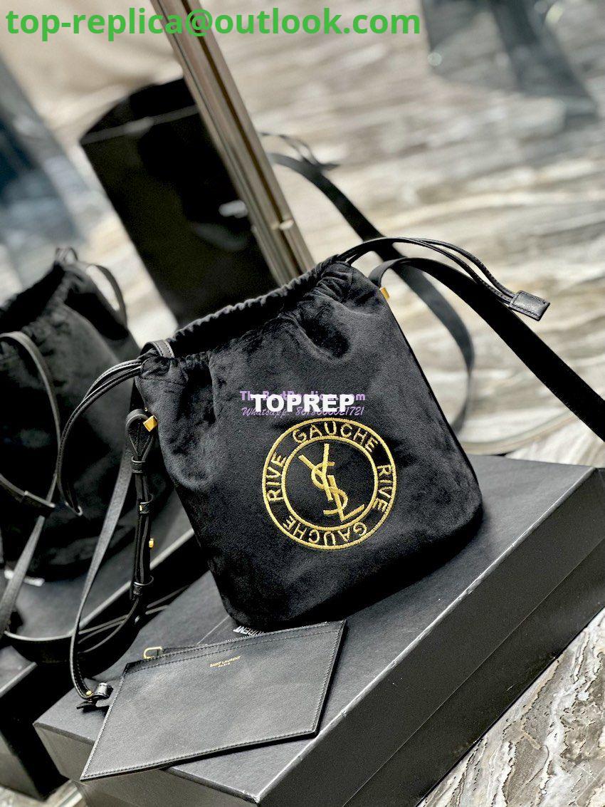 Replica YSL Saint Laurent Rive Gauche Embroidered Felt And Smooth Leather Lace-up Bucket Bag 710261 3 Replica YSL Saint Laurent Rive Gauche Embroidered Felt And Smooth Leather Lace-up Bucket Bag 710261 3