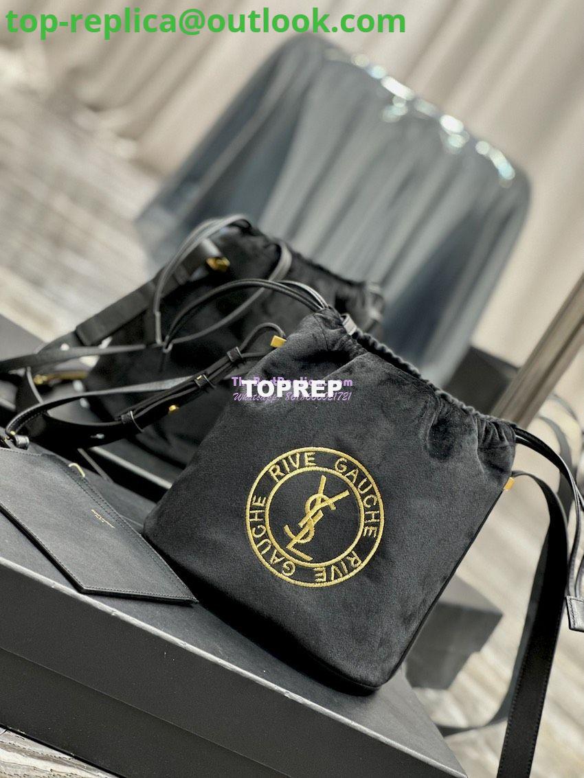Replica YSL Saint Laurent Rive Gauche Embroidered Felt And Smooth Leather Lace-up Bucket Bag 710261 4 Replica YSL Saint Laurent Rive Gauche Embroidered Felt And Smooth Leather Lace-up Bucket Bag 710261 4