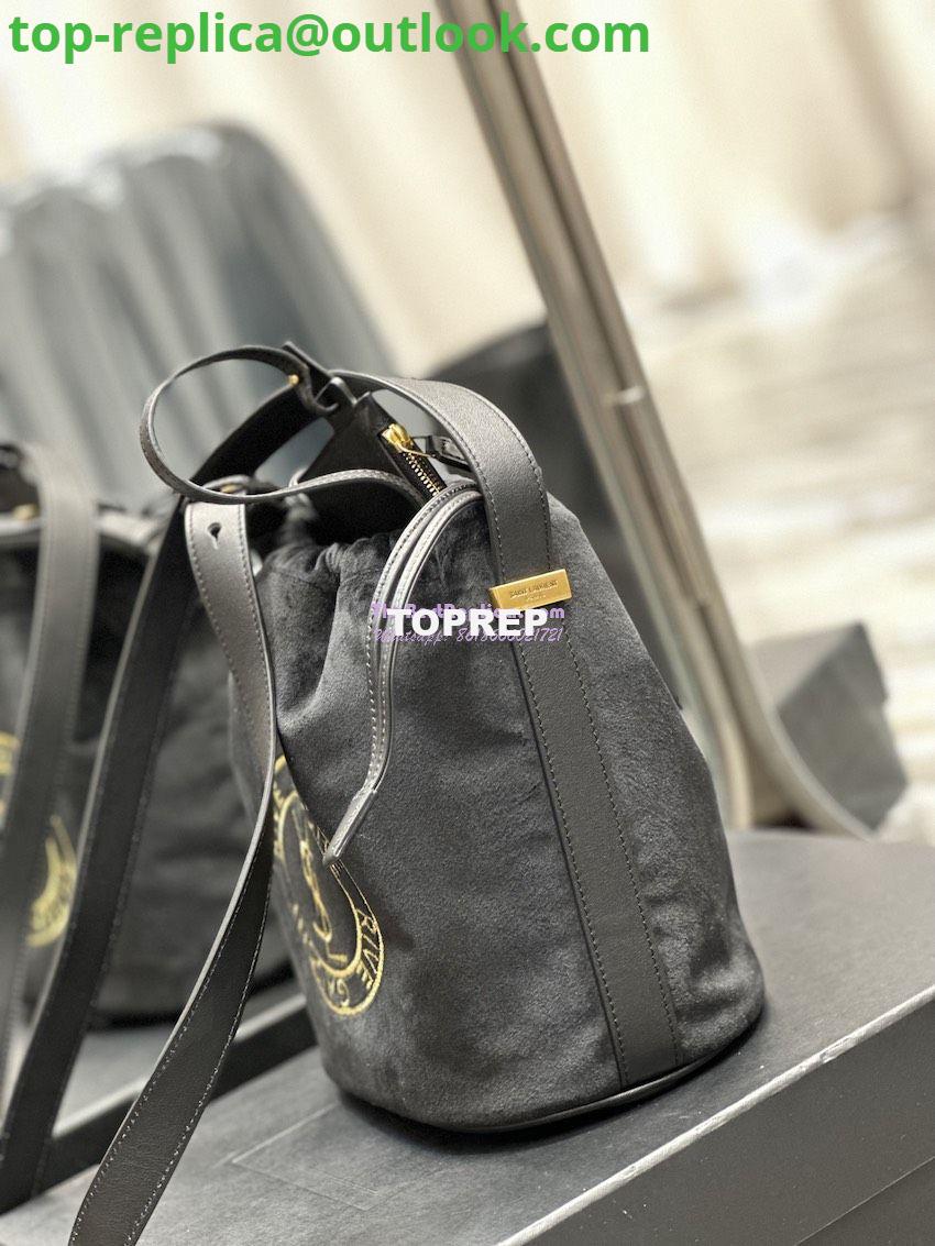 Replica YSL Saint Laurent Rive Gauche Embroidered Felt And Smooth Leather Lace-up Bucket Bag 710261 6 Replica YSL Saint Laurent Rive Gauche Embroidered Felt And Smooth Leather Lace-up Bucket Bag 710261 6