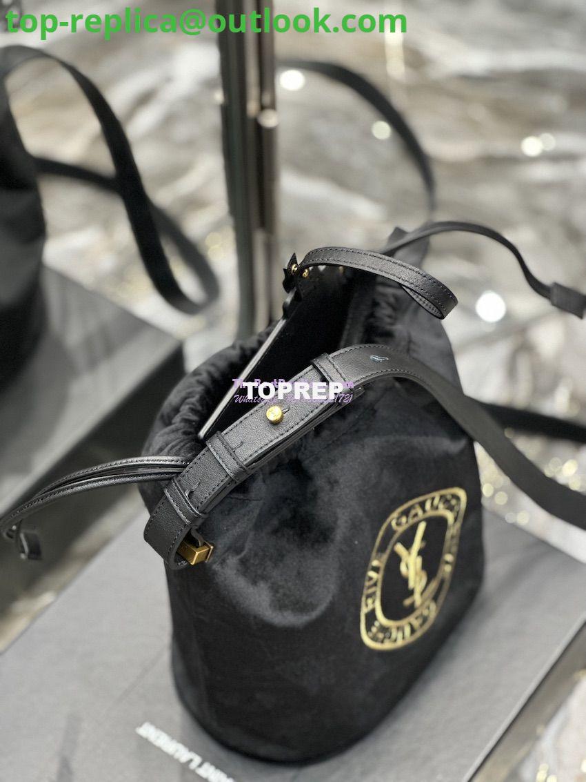 Replica YSL Saint Laurent Rive Gauche Embroidered Felt And Smooth Leather Lace-up Bucket Bag 710261 7 Replica YSL Saint Laurent Rive Gauche Embroidered Felt And Smooth Leather Lace-up Bucket Bag 710261 7