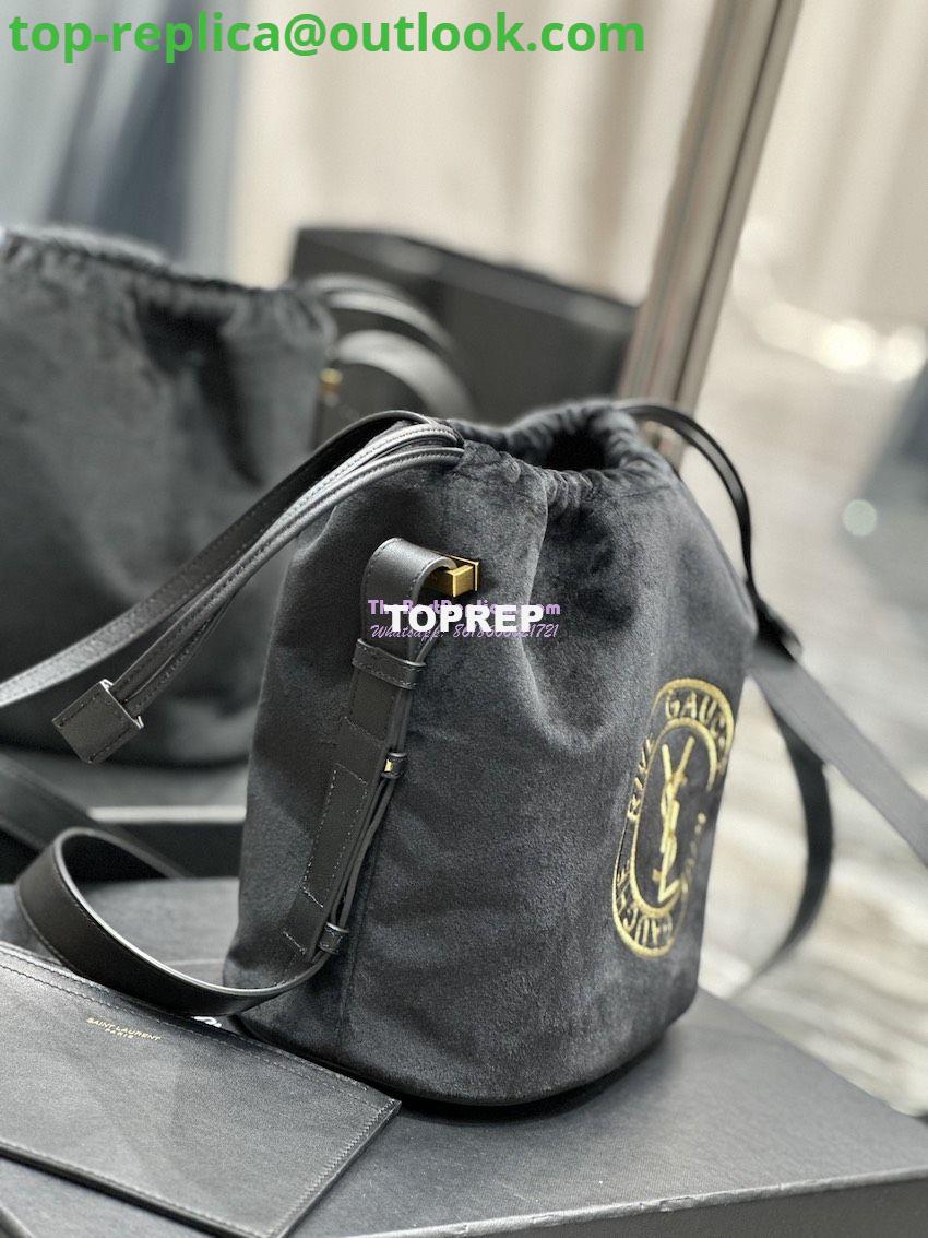 Replica YSL Saint Laurent Rive Gauche Embroidered Felt And Smooth Leather Lace-up Bucket Bag 710261 8 Replica YSL Saint Laurent Rive Gauche Embroidered Felt And Smooth Leather Lace-up Bucket Bag 710261 8