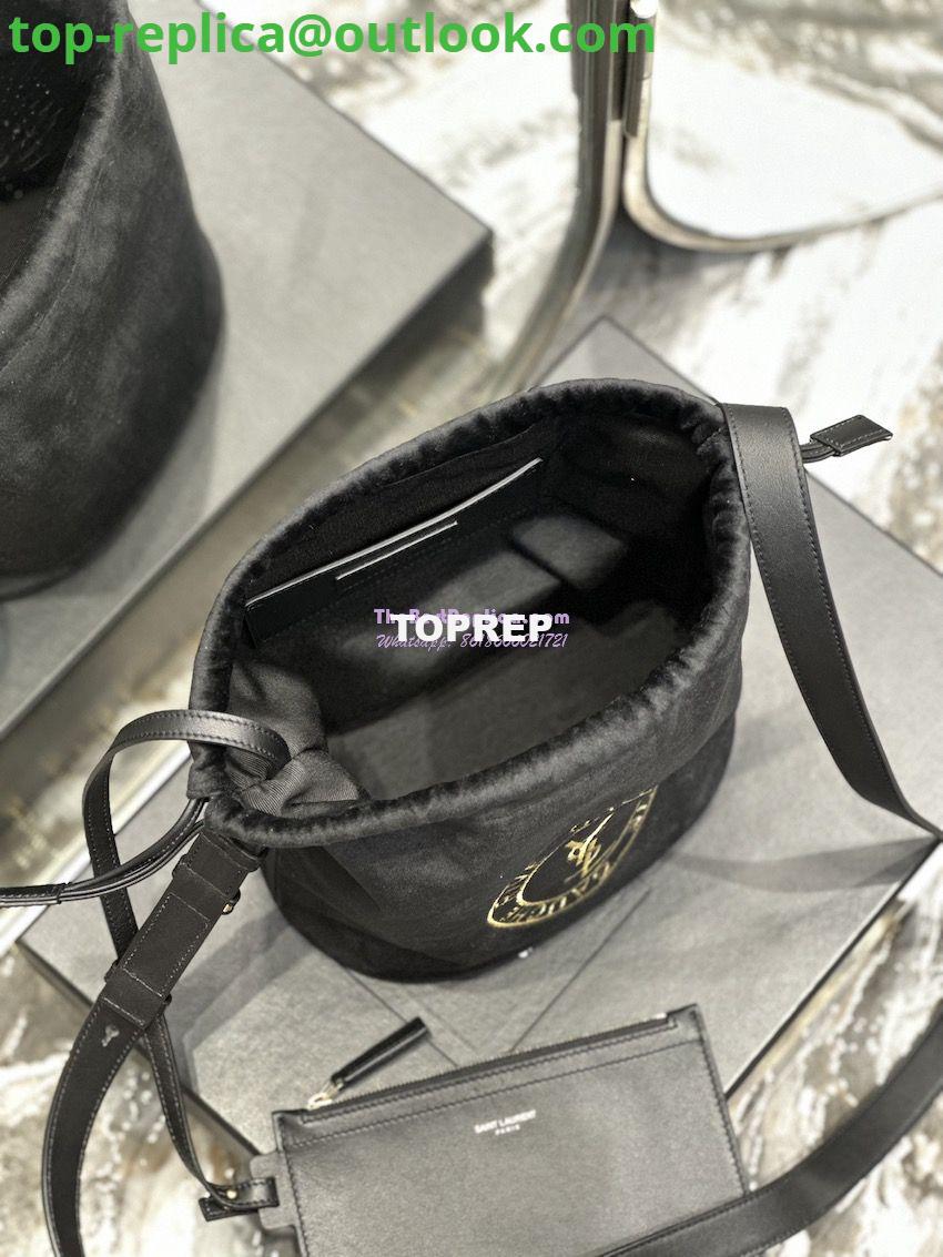 Replica YSL Saint Laurent Rive Gauche Embroidered Felt And Smooth Leather Lace-up Bucket Bag 710261 9 Replica YSL Saint Laurent Rive Gauche Embroidered Felt And Smooth Leather Lace-up Bucket Bag 710261 9