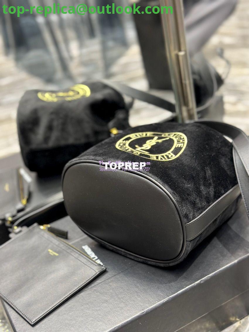 Replica YSL Saint Laurent Rive Gauche Embroidered Felt And Smooth Leather Lace-up Bucket Bag 710261 13 Replica YSL Saint Laurent Rive Gauche Embroidered Felt And Smooth Leather Lace-up Bucket Bag 710261 13