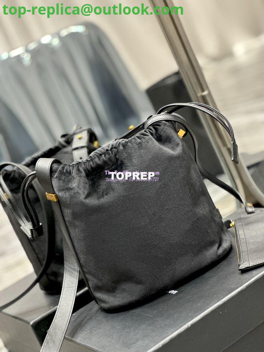 Replica YSL Saint Laurent Rive Gauche Embroidered Felt And Smooth Leather Lace-up Bucket Bag 710261 14 Replica YSL Saint Laurent Rive Gauche Embroidered Felt And Smooth Leather Lace-up Bucket Bag 710261 14