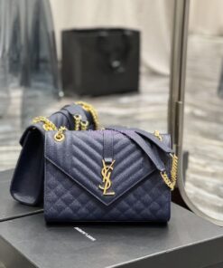 Replica YSL Saint Laurent Medium Envelope Bag In Mix Matelassé Grain De Poudre Embossed Leather 487206 Marine