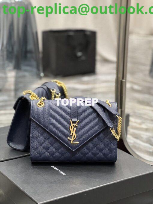 Replica YSL Saint Laurent Medium Envelope Bag In Mix Matelassé Grain De Poudre Embossed Leather 487206 Marine