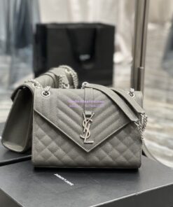 Replica YSL Saint Laurent Medium Envelope Bag In Mix Matelassé Grain De Poudre Embossed Leather 487206 Grey in Silver Hardware