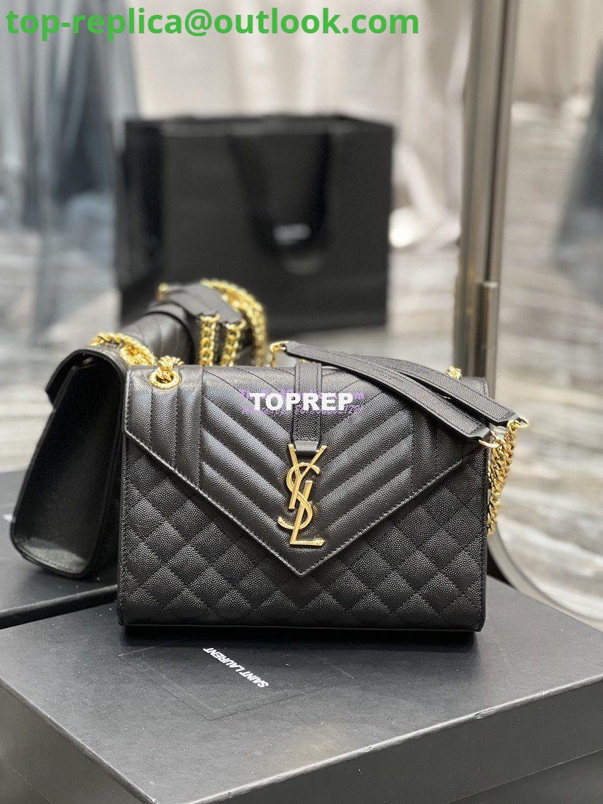 Replica YSL Saint Laurent Medium Envelope Bag In Mix Matelassé Grain De Poudre Embossed Leather 487206 Black in Gold Hardware Replica YSL Saint Laurent Medium Envelope Bag In Mix Matelassé Grain De Poudre Embossed Leather 487206 Black in Gold Hardware