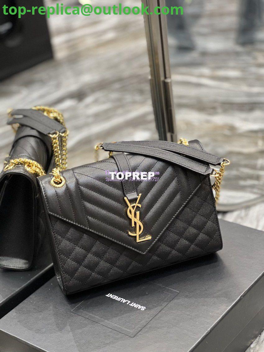 Replica YSL Saint Laurent Medium Envelope Bag In Mix Matelassé Grain De Poudre Embossed Leather 487206 Black in Gold Hardware 2 Replica YSL Saint Laurent Medium Envelope Bag In Mix Matelassé Grain De Poudre Embossed Leather 487206 Black in Gold Hardware 2