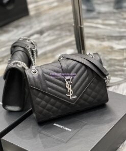 Replica YSL Saint Laurent Medium Envelope Bag In Mix Matelassé Grain De Poudre Embossed Leather 487206 Black in Silver Hardware 2