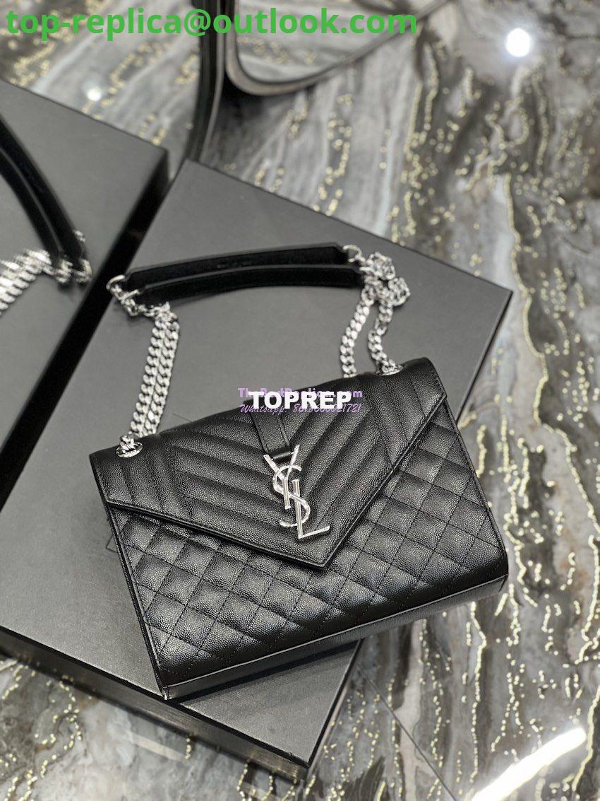 Replica YSL Saint Laurent Medium Envelope Bag In Mix Matelassé Grain De Poudre Embossed Leather 487206 Black in Silver Hardware 5 Replica YSL Saint Laurent Medium Envelope Bag In Mix Matelassé Grain De Poudre Embossed Leather 487206 Black in Silver Hardware 5