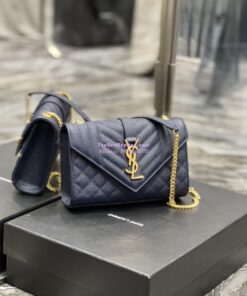 Replica Ysl Envelope Small Bag In Mix Matelasse Grain De Poudre Embossed Leather 526286 Marine 2