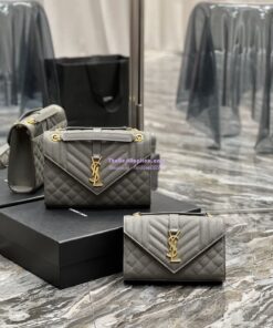 Replica Ysl Envelope Small Bag In Mix Matelasse Grain De Poudre Embossed Leather 526286 Grey