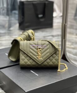 Replica Ysl Envelope Small Bag In Mix Matelasse Grain De Poudre Embossed Leather 526286 Olive Green 2