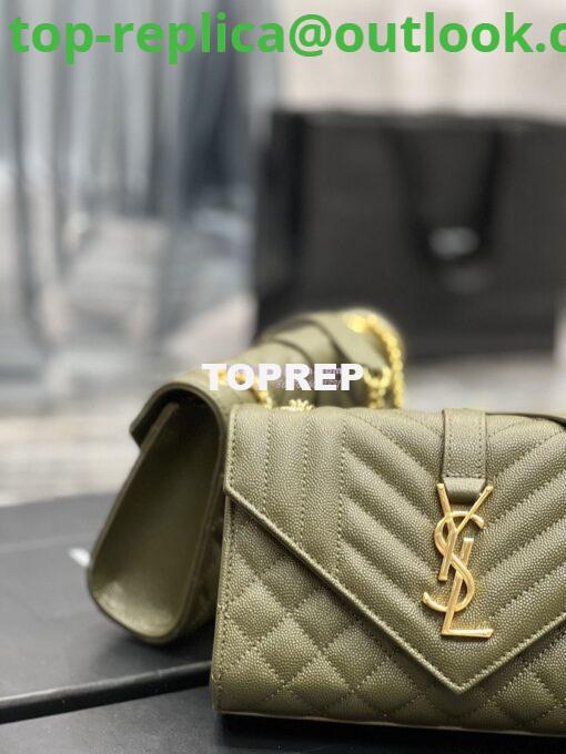 Replica Ysl Envelope Small Bag In Mix Matelasse Grain De Poudre Embossed Leather 526286 Olive Green 5