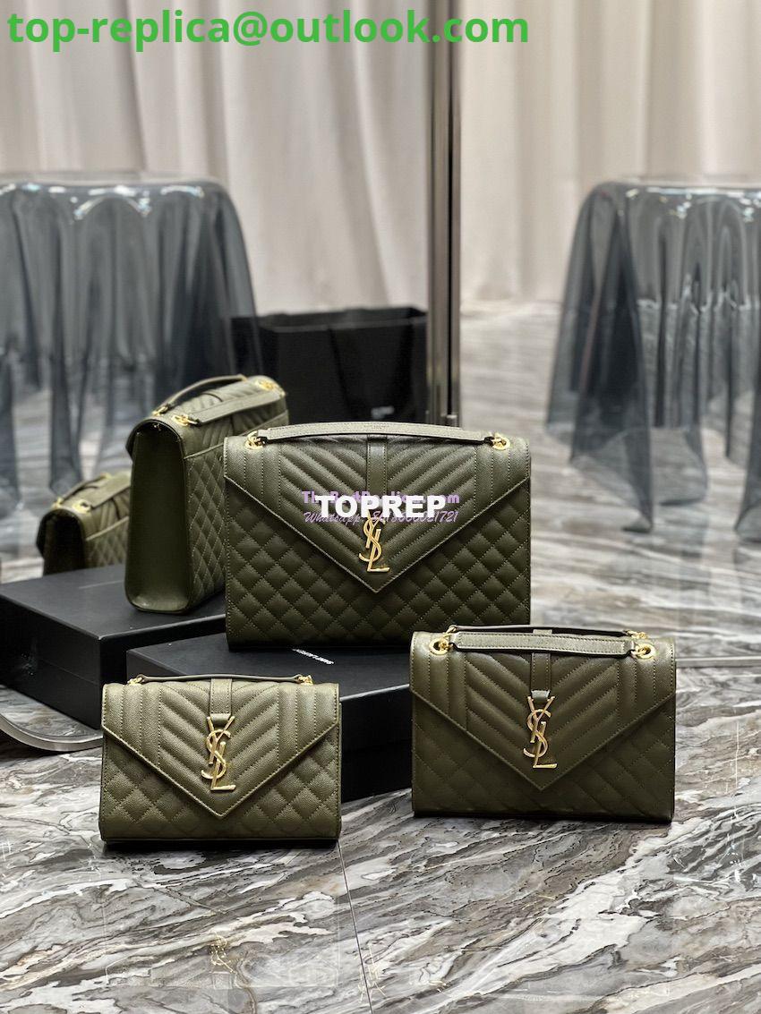 Replica YSL Saint Laurent Envelope Large Bag In Mix Matelasse Grain De Poudre Embossed Leather 487198 Olive Green with Gold Hardware Replica YSL Saint Laurent Envelope Large Bag In Mix Matelasse Grain De Poudre Embossed Leather 487198 Olive Green with Gold Hardware