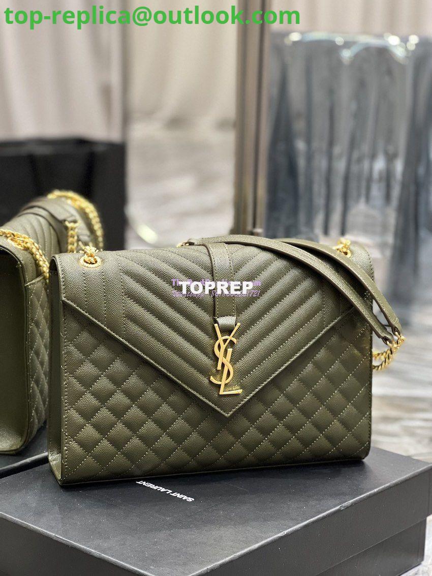 Replica YSL Saint Laurent Envelope Large Bag In Mix Matelasse Grain De Poudre Embossed Leather 487198 Olive Green with Gold Hardware 2 Replica YSL Saint Laurent Envelope Large Bag In Mix Matelasse Grain De Poudre Embossed Leather 487198 Olive Green with Gold Hardware 2