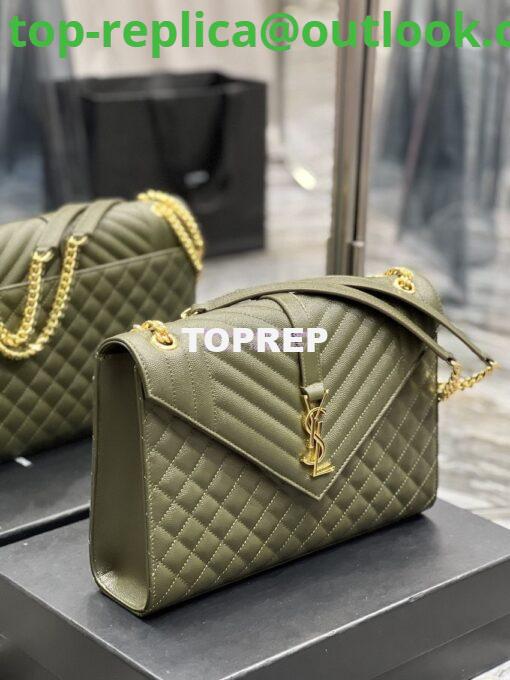 Replica YSL Saint Laurent Envelope Large Bag In Mix Matelasse Grain De Poudre Embossed Leather 487198 Olive Green with Gold Hardware 3