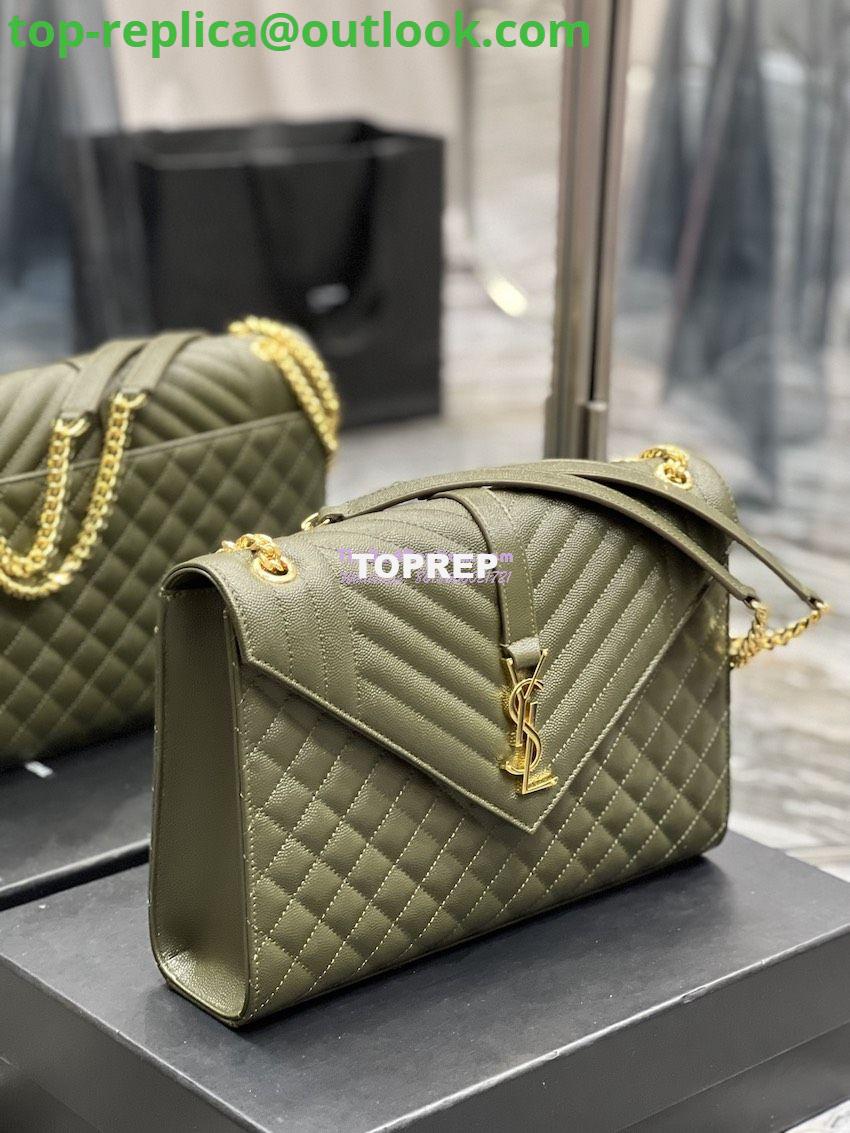 Replica YSL Saint Laurent Envelope Large Bag In Mix Matelasse Grain De Poudre Embossed Leather 487198 Olive Green with Gold Hardware 3 Replica YSL Saint Laurent Envelope Large Bag In Mix Matelasse Grain De Poudre Embossed Leather 487198 Olive Green with Gold Hardware 3