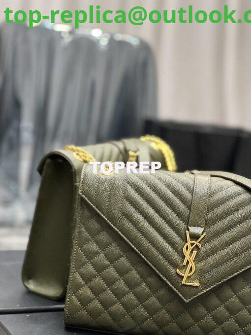 Replica YSL Saint Laurent Envelope Large Bag In Mix Matelasse Grain De Poudre Embossed Leather 487198 Olive Green with Gold Hardware 4