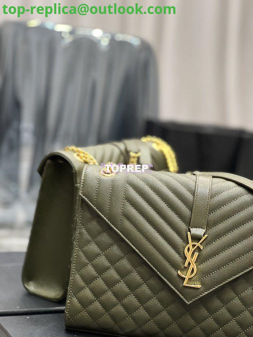 Replica YSL Saint Laurent Envelope Large Bag In Mix Matelasse Grain De Poudre Embossed Leather 487198 Olive Green with Gold Hardware 4 Replica YSL Saint Laurent Envelope Large Bag In Mix Matelasse Grain De Poudre Embossed Leather 487198 Olive Green with Gold Hardware 4