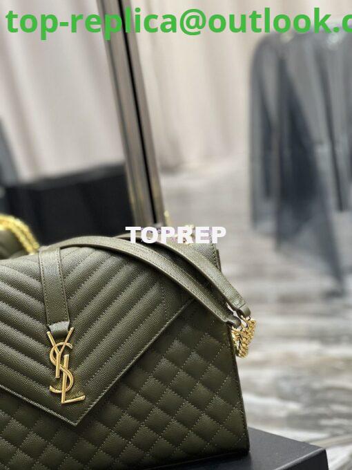 Replica YSL Saint Laurent Envelope Large Bag In Mix Matelasse Grain De Poudre Embossed Leather 487198 Olive Green with Gold Hardware 5