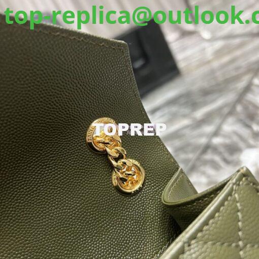 Replica YSL Saint Laurent Envelope Large Bag In Mix Matelasse Grain De Poudre Embossed Leather 487198 Olive Green with Gold Hardware 8